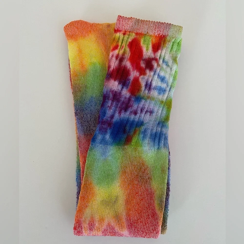 Tie Dye Socks Colorful Retro Boho Rainbow Cotton Blend Tube Handmade Sock Hippie
